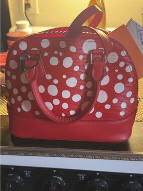 Faux Red Polka Dot Dome Satchel Handbag